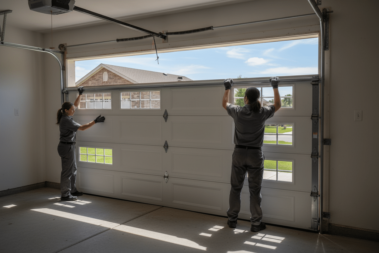new or old garage door panel installation