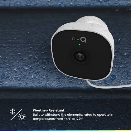 myQ outdoor security camera with IP55 weather resistance rating icon