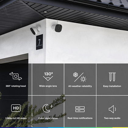myQ outdoor camera mounted on garage exterior monitoring driveway